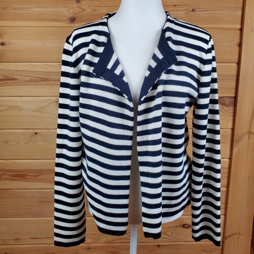 A.Garbo Black and White Striped Cardigan Sweater Size Medium
